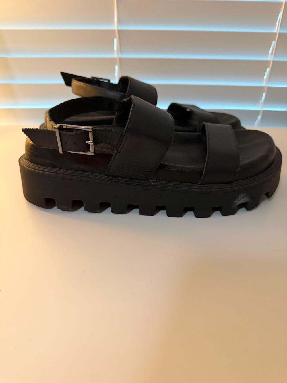 Chunky Black Platform Leather Sandals